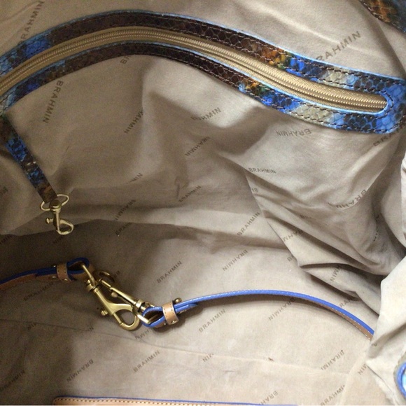 Brahmin Leather Blue/Brown Snakeskin Weekender  NOTE:  large like an overnighter - Picture 8 of 12